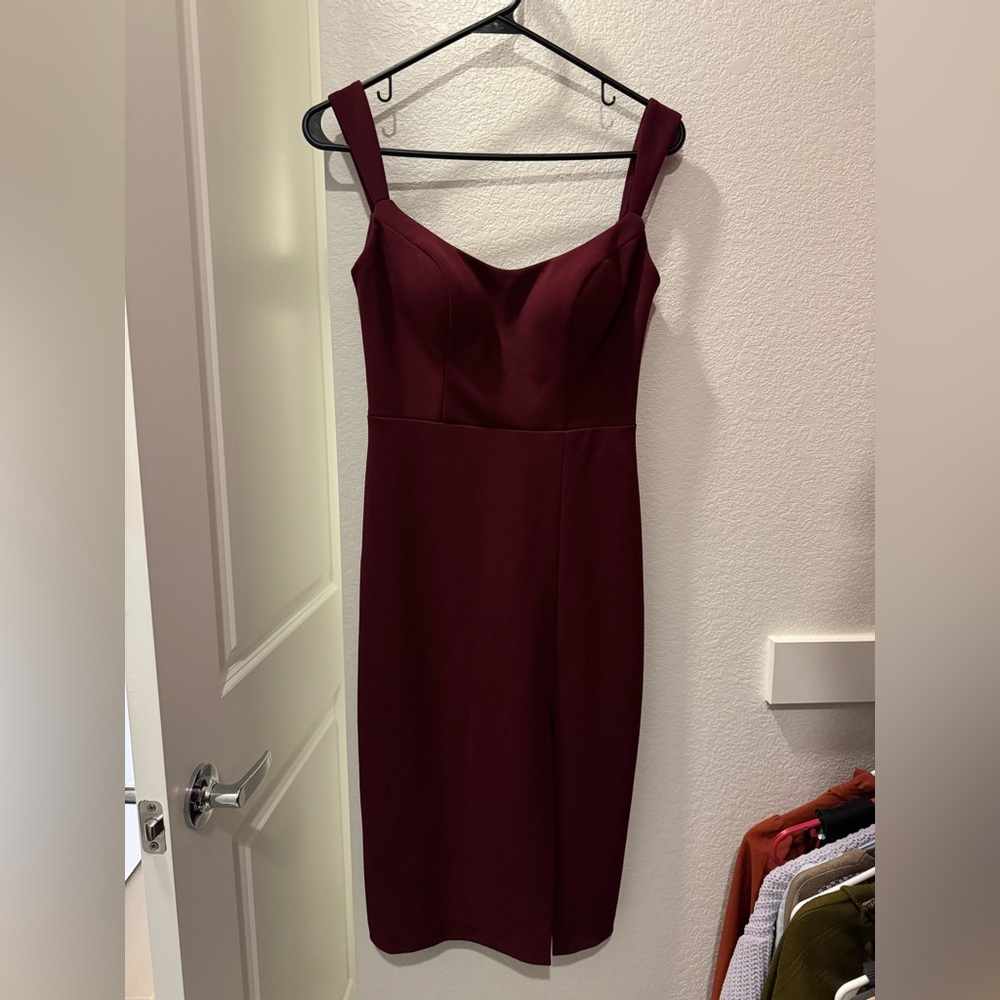 BHLDN - ANA CREPE MIDI DRESS. Color: Wine.